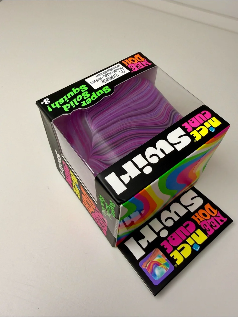 NWT NeeDoh Nice Cube Swirl Pink Purple Sensory Fidget Toy Super Solid Squish
